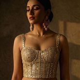 Designer Readymade Corset on Golden Organza Fabric with Mirror Work