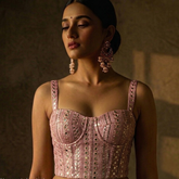 Designer Readymade Corset on Light Pink Organza Fabric with Mirror Work