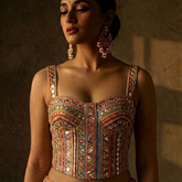 Designer Readymade Corset on Multi-color Embroidered Net Fabric with Mirror Work