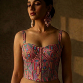 Designer Readymade Corset on Pink Brocade Fabric