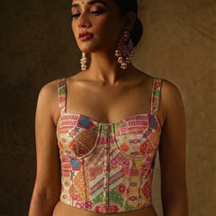 Designer Readymade Corset on White Brocade Fabric
