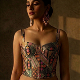Designer Readymade Corset on Black Brocade Fabric