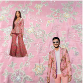 Pastel Pink Crepe Base Fabric with Multicolor Floral Embroidery & Zari, Sequin work