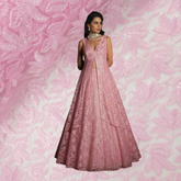 Lotus Threadwork Sequin Embroidered Light Pink Net Fabric