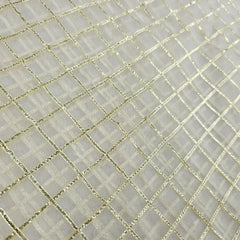 Dyeable Organza Fabric with Gold Color Gota Patti work and Grid Pattern