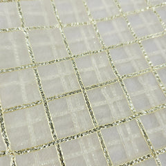 Dyeable Organza Fabric with Gold Color Gota Patti work and Grid Pattern