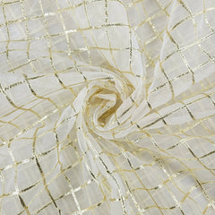 Dyeable Organza Fabric with Gold Color Gota Patti work and Grid Pattern