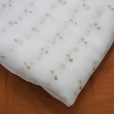 Gold Sequin Embroidered Dyeable Organza Fabric with Square Motif