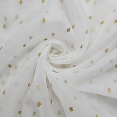 Gold Sequin Embroidered Dyeable Organza Fabric with Square Motif