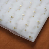 Gold Sequin Embroidered Dyeable Net Fabric with Gold Rosette Motif