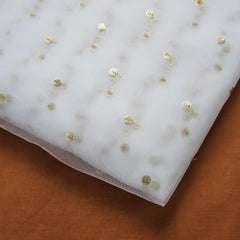 Gold Sequin Embroidered Dyeable Net Fabric with Gold Rosette Motif