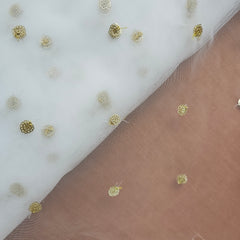 Gold Sequin Embroidered Dyeable Net Fabric with Gold Rosette Motif