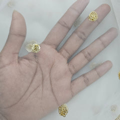 Gold Sequin Embroidered Dyeable Net Fabric with Gold Rosette Motif