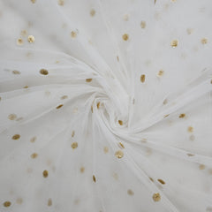 Gold Sequin Embroidered Dyeable Net Fabric with Gold Rosette Motif
