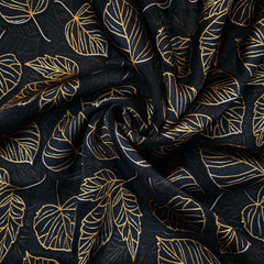 Golden Leaf Digital Print on Brasso Fabric with Black Base
