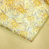 Yellow Floral Digital Print on Brasso Fabric