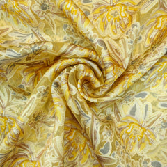 Yellow Floral Digital Print on Brasso Fabric