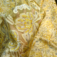 Yellow Floral Digital Print on Brasso Fabric