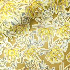 Yellow Floral Digital Print on Brasso Fabric