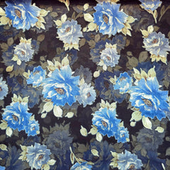 Floral Digital Print on Brasso Fabric with Black Base