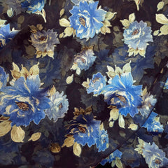 Floral Digital Print on Brasso Fabric with Black Base