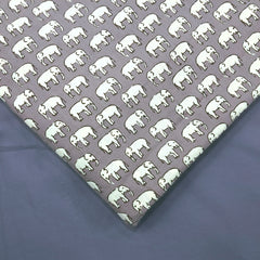 Gajraj Digitally Printed Light Grey Cotton Fabric with Elephant Motif