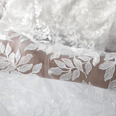 Lisa Sequin Embroidered White Lacey Net Fabric