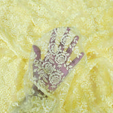 Embroidered Light Yellow Net Fabric with Intricate rose patterns