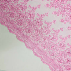 Embroidered Light Pink Net Fabric with Intricate rose patterns