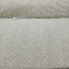 Embroidered Biege Net Fabric with Intricate geometric patterns