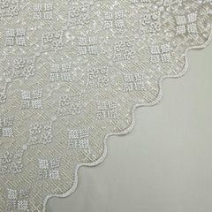 Embroidered Biege Net Fabric with Intricate geometric patterns