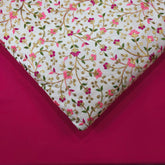 Multicolor Embroidered Zari, & Sequin Work Raw Silk Fabric with Pink Floral Pattern