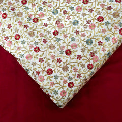 Multicolor Embroidered Zari, & Sequin Work Raw Silk Fabric with Pink and Maroon Floral Pattern