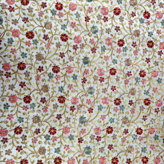 Multicolor Embroidered Zari, & Sequin Work Raw Silk Fabric with Pink and Maroon Floral Pattern