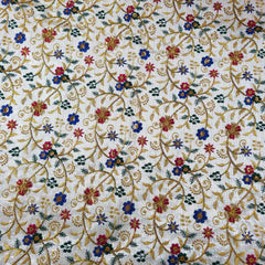 Multicolor Embroidered Zari, & Sequin Work Raw Silk Fabric with Blue Floral Pattern