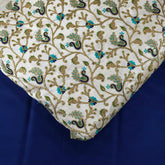 Multicolor Embroidered Zari, & Sequin Work Raw Silk Fabric with Blue Peacock Pattern