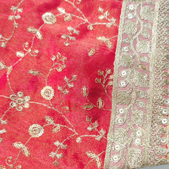 Embroidered Shimmer Pink Blouse with Half Sleeves and Sweetheart Neckline