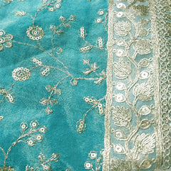 Embroidered Shimmer Blue Blouse with Half Sleeves and Sweetheart Neckline