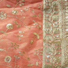 Embroidered Shimmer Pastel Orange Blouse with Half Sleeves and Sweetheart Neckline