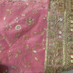 Embroidered Shimmer Salmon Pink Blouse with Half Sleeves and Sweetheart Neckline