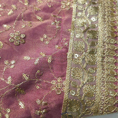 Embroidered Shimmer Coral Pink Blouse with Half Sleeves and Sweetheart Neckline