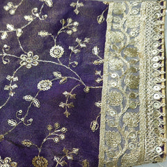 Embroidered Shimmer Purple Blouse with Half Sleeves and Sweetheart Neckline