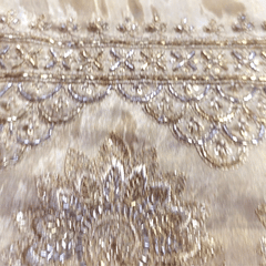 Embroidered Shimmer Tissue Dyeable Fabric with Geometric and Floral Border