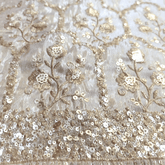 DYEABLE Embroidered Shimmer Tissue Fabric with Floral Sequin & Zari Work Border