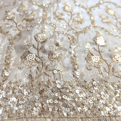 Embroidered Shimmer Tissue Dyeable Fabric with Floral Sequin & Zari Work Border