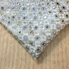 Dyeable Embroidered Georgette Fabric with Geometric Mirror and Sequins Work