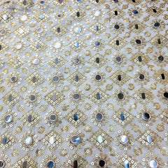 Dyeable Embroidered Georgette Fabric with Geometric Mirror and Sequins Work