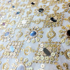 Dyeable Embroidered Georgette Fabric with Geometric Mirror and Sequins Work