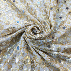 Dyeable Embroidered Georgette Fabric with Geometric Mirror and Sequins Work