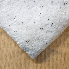 Dyeable Embroidered Georgette Fabric with Mirror Work and floral Threadwork